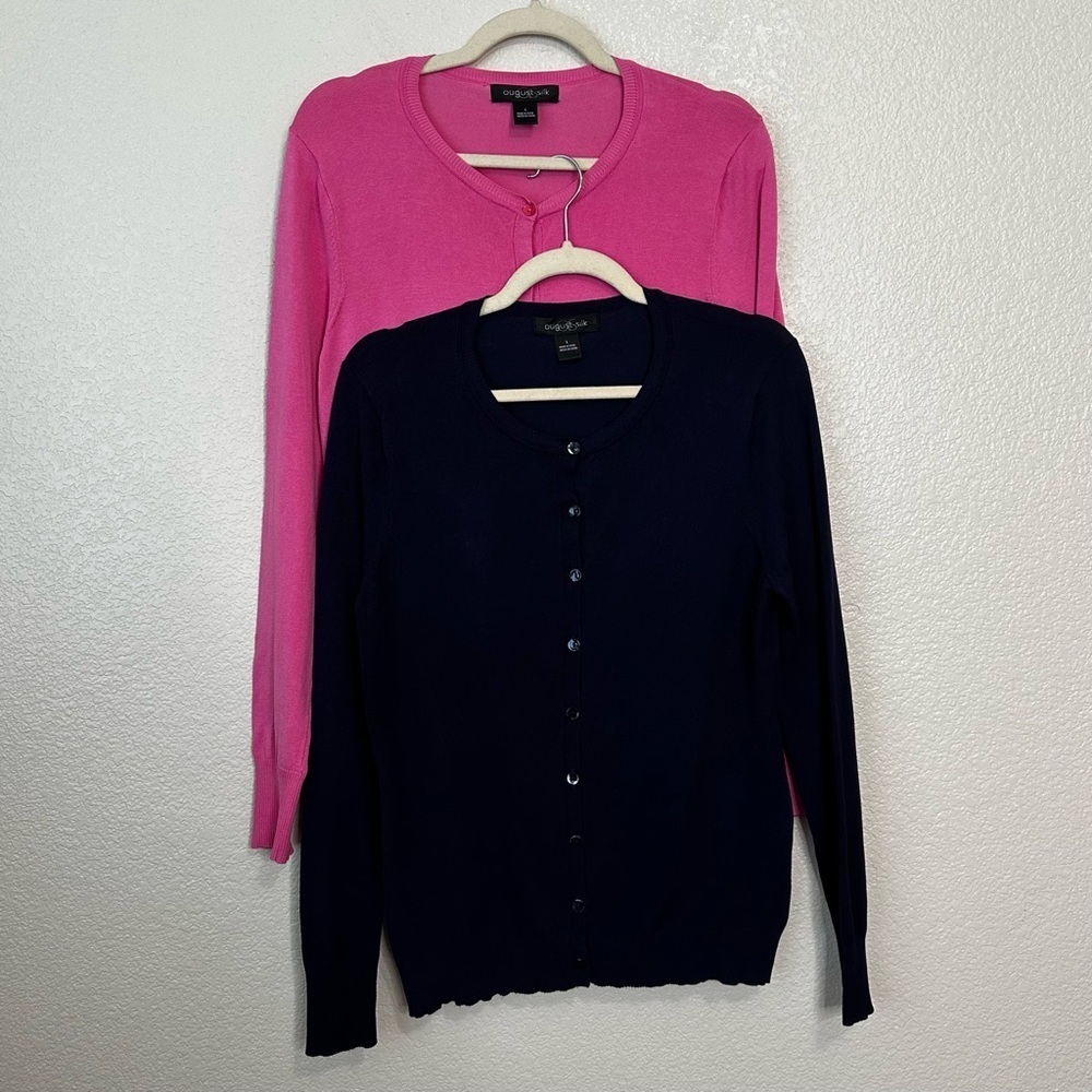 August Silk BUNDLE (2) Long Sleeves Button Down Silk Blend Cardigan, Sz Large